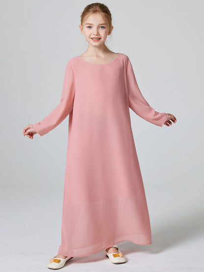 Girls Long Sleeve Chiffon Kids Abaya