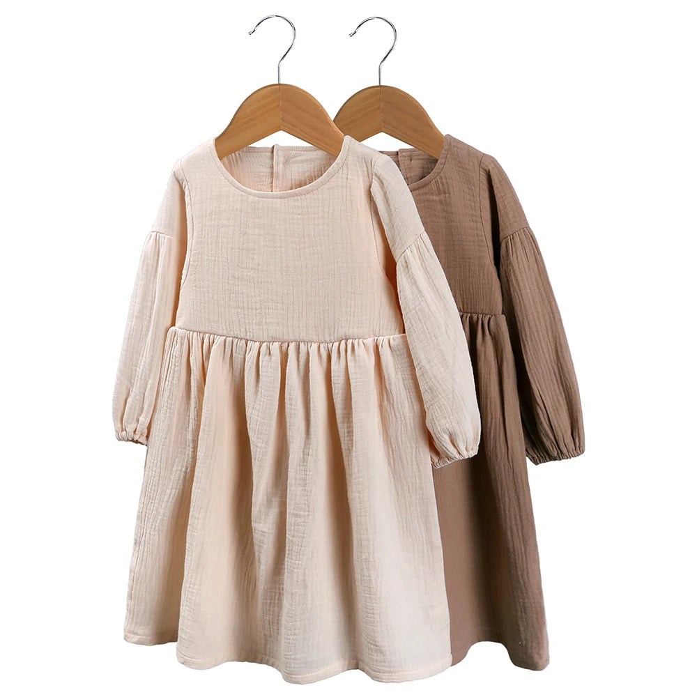 Autumn Children Dress For Girl Solid Long Sleeve Rural Princess Clothing Toddler Teen Casual Outdoor Wear