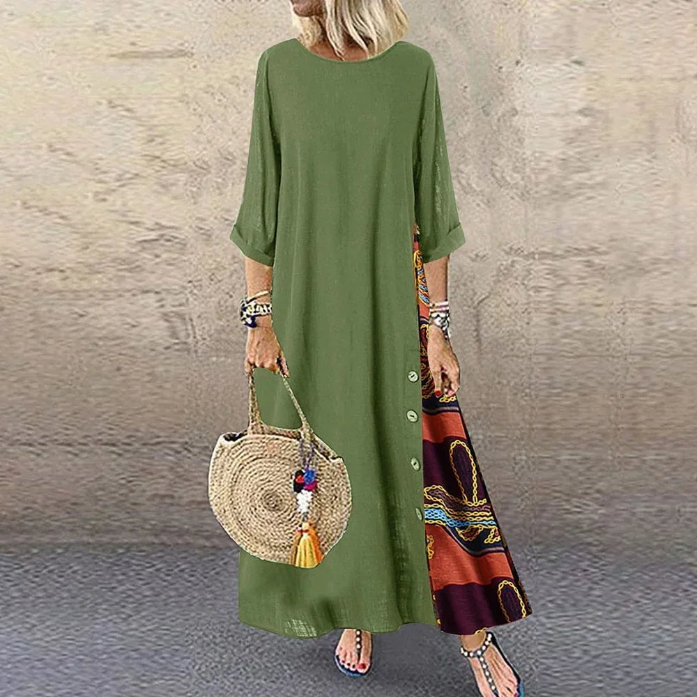 Summer Vintage Maxi Dress Women Loose Fashion Ethnic Style Casual Woman Clothes Robe Femme Cotton Linen Long Dresses Vestidos