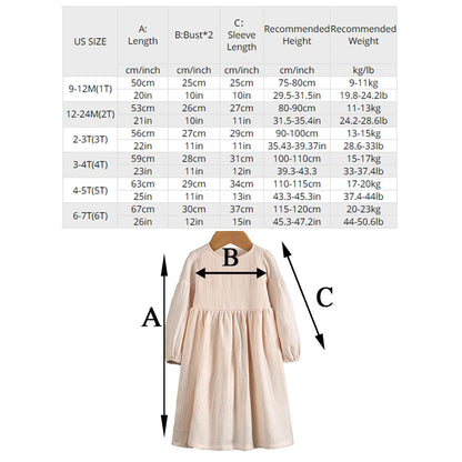 Autumn Children Dress For Girl Solid Long Sleeve Rural Princess Clothing Toddler Teen Casual Outdoor Wear