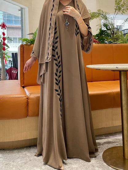 Abaya for Women Embroidery Dress with Scarf 2 Piece Set Dubai Arab Long Robe Morocco Abayas Kaftan Headscarf Gorgeous