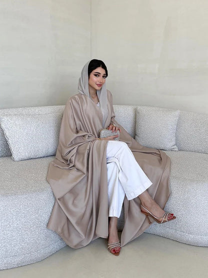 Middle Eastern  Fashion Soft Light Satin Bat Sleeves Long sleeved Coat Women's Modest Robe