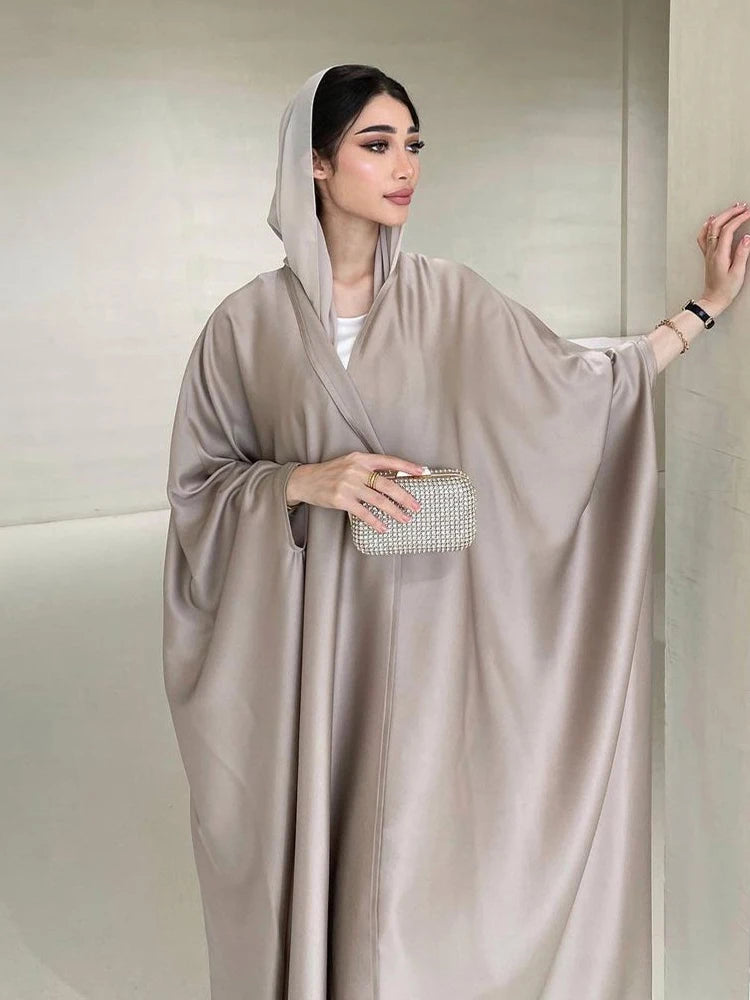 Middle Eastern  Fashion Soft Light Satin Bat Sleeves Long sleeved Coat Women's Modest Robe