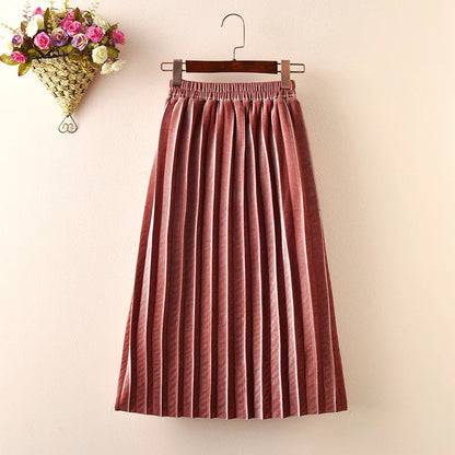 Girls Velvet Pleated Long Skirt Spring Autumn New Children's Cotton Casual Loose Elastic Waist Skirts