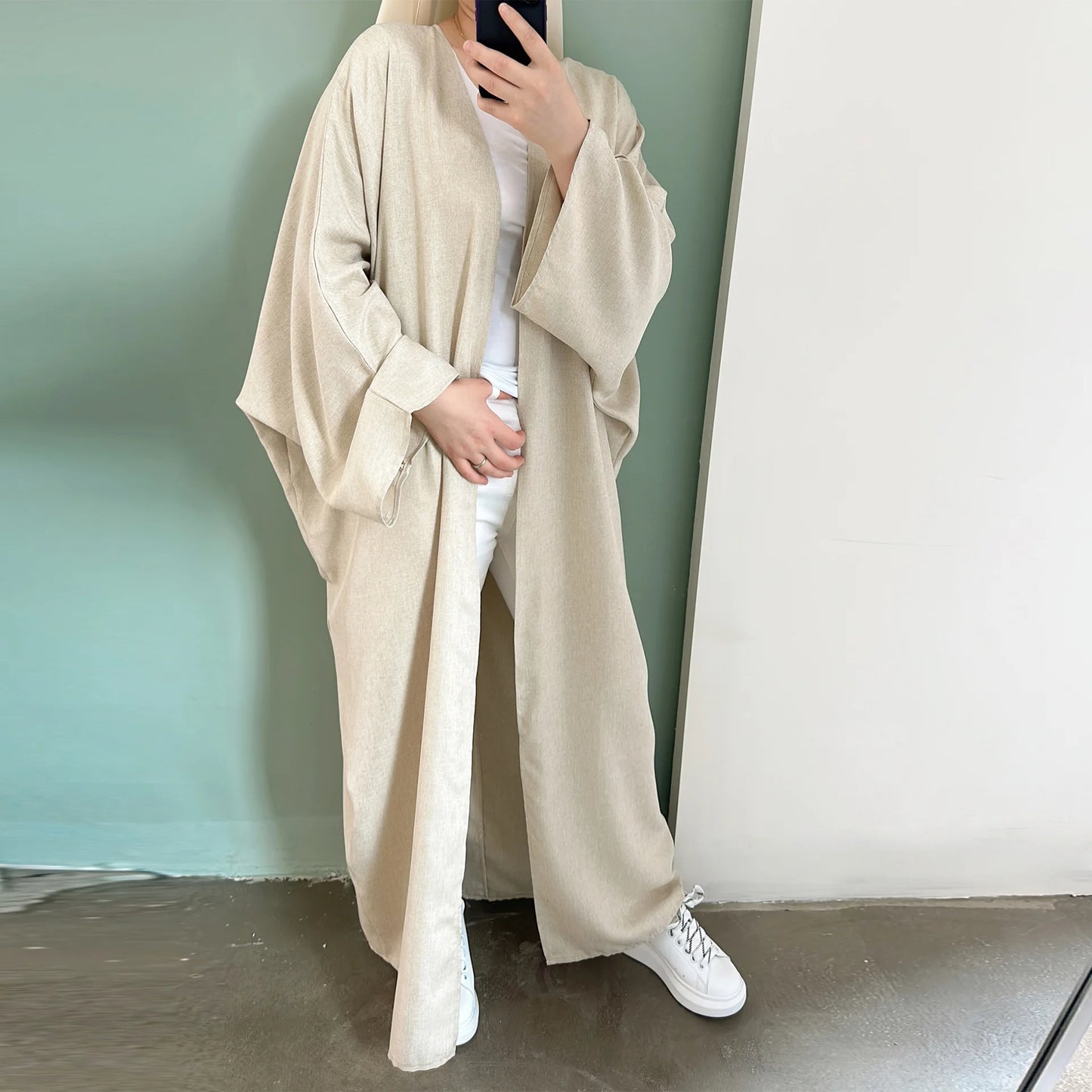 Fashion Modest Cardigan  Women Casual Robe Female  Clothes Linen Blend Oversize Coats