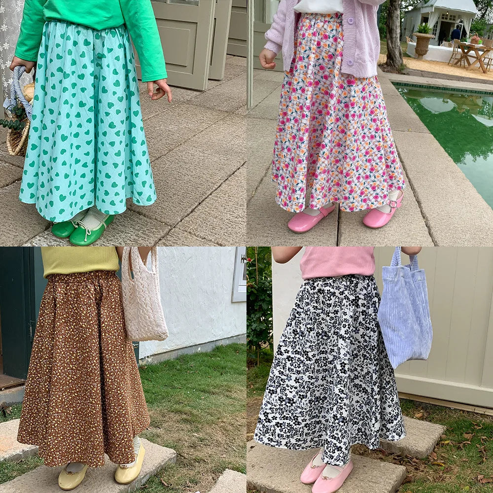 2-8T Flower Print Girls Skirts Summer Toddler Kid Clothes Cotton Infant Girls Floral Long Skirt Beach Playa Holiday Clothes