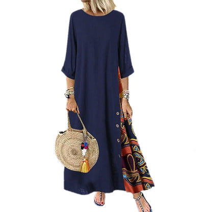 Summer Vintage Maxi Dress Women Loose Fashion Ethnic Style Casual Woman Clothes Robe Femme Cotton Linen Long Dresses Vestidos