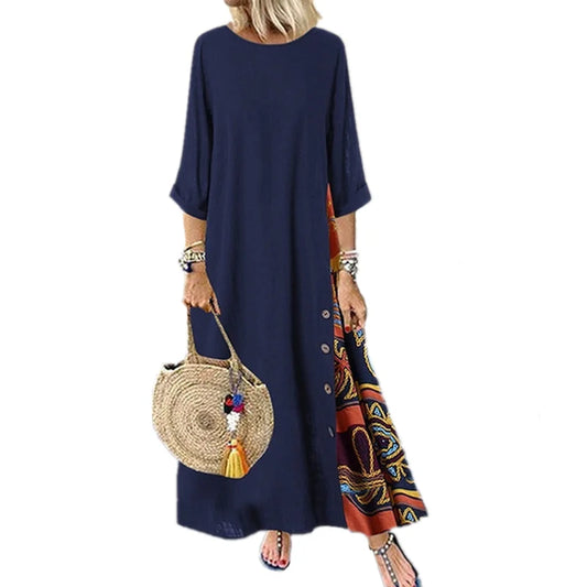 Summer Vintage Maxi Dress Women Loose Fashion Ethnic Style Casual Woman Clothes Robe Femme Cotton Linen Long Dresses Vestidos