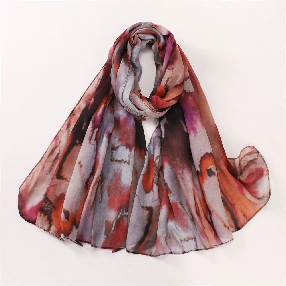 New Watercolor Floral Satin Scarf Breathable Soft Long Fashion Scarves Headscarf Paisley Print   Shawl