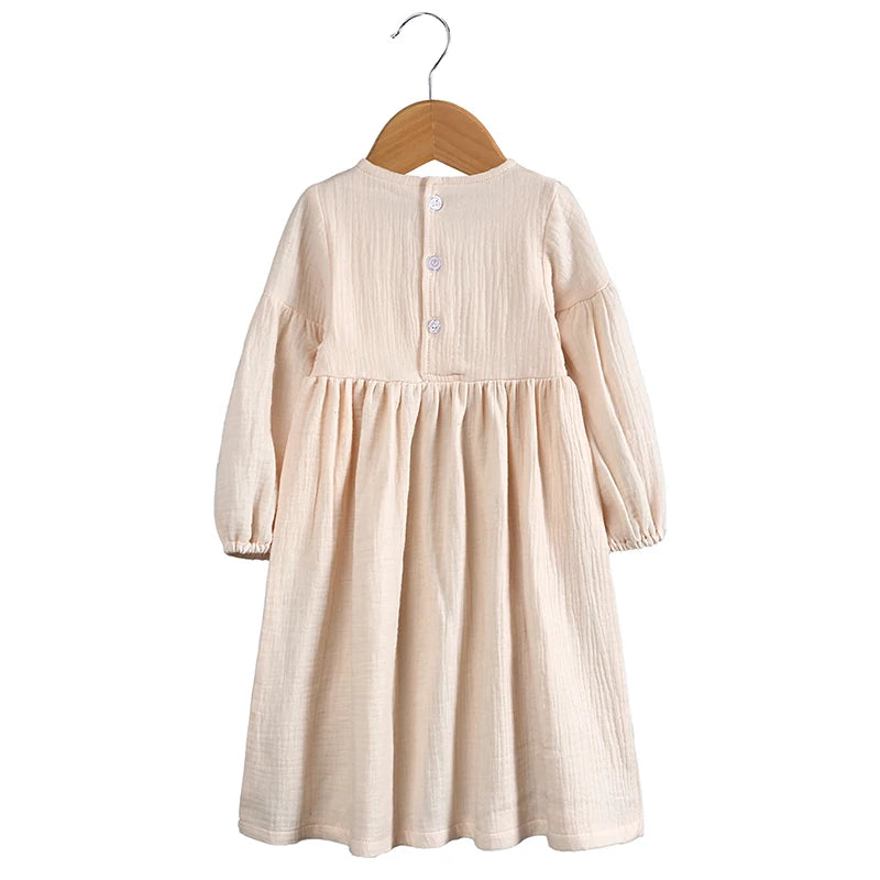 Autumn Children Dress For Girl Solid Long Sleeve Rural Princess Clothing Toddler Teen Casual Outdoor Wear