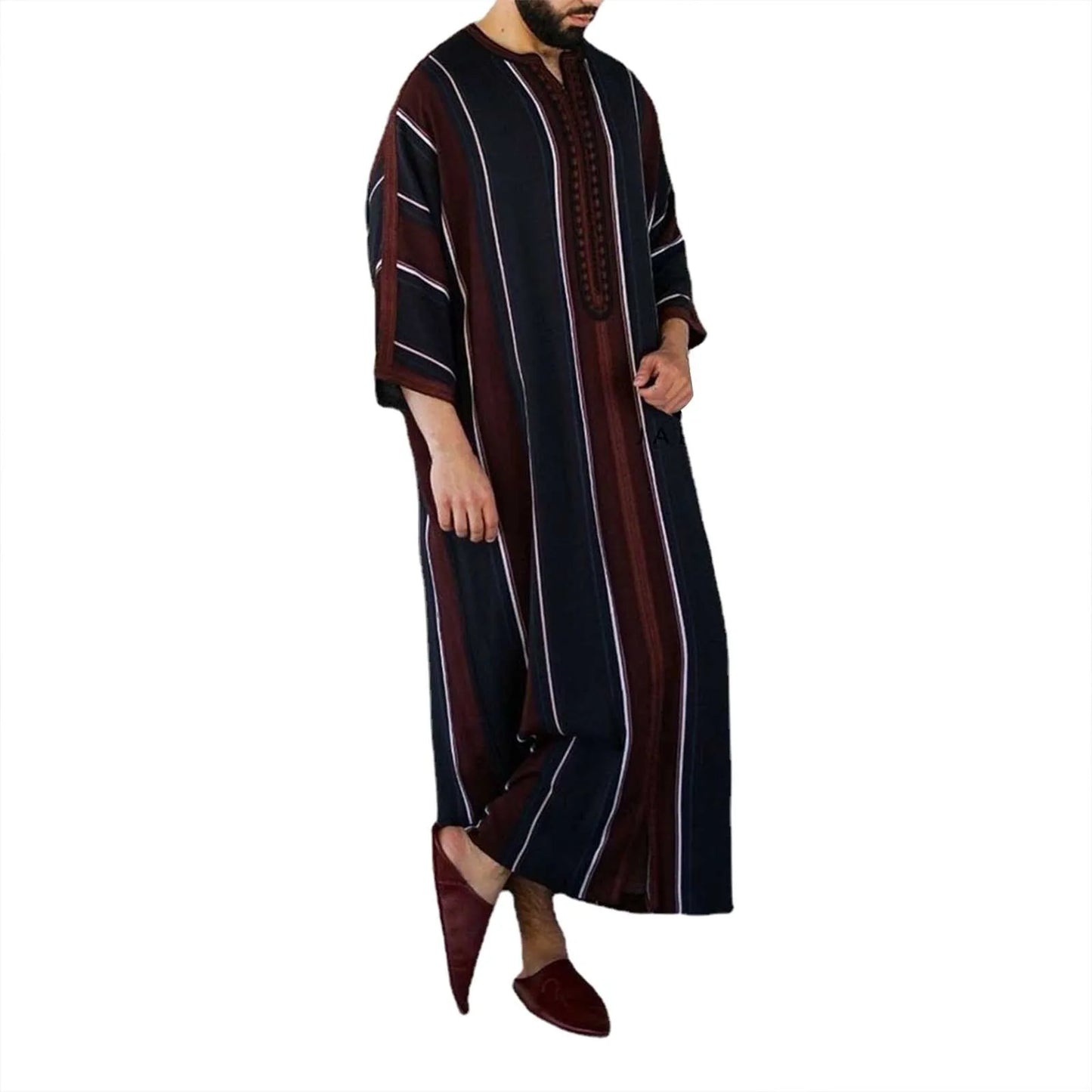 Comfy Men's Black Robe Long Striped Cotton  Loose Kaftan