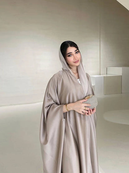 Middle Eastern  Fashion Soft Light Satin Bat Sleeves Long sleeved Coat Women's Modest Robe